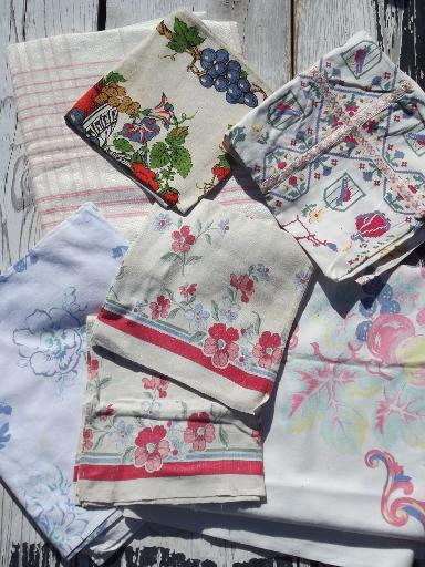 photo of vintage kitchen linens lot, 75+ pcs feedsack dish towels, tablecloths etc. #4