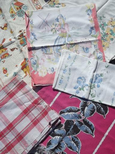 photo of vintage kitchen linens lot, 75+ pcs feedsack dish towels, tablecloths etc. #6