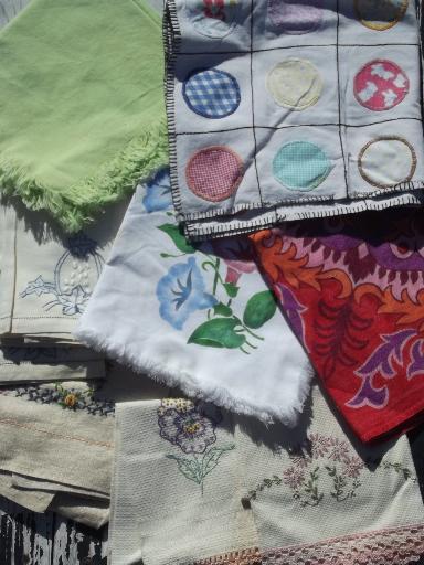 photo of vintage kitchen linens lot, 75+ pcs feedsack dish towels, tablecloths etc. #8