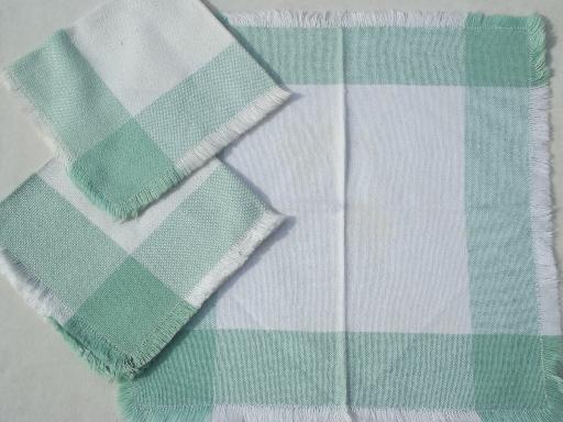 photo of vintage kitchen linens lot, cotton plaid towels, hand embroidered towels #4