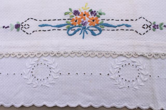 photo of vintage kitchen linens lot, embroidered tea towels, cotton dish towels w/ embroidery #2