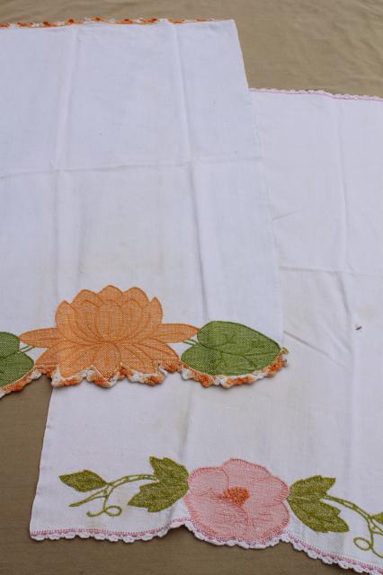 photo of vintage kitchen linens lot, embroidered tea towels, cotton dish towels w/ embroidery #6