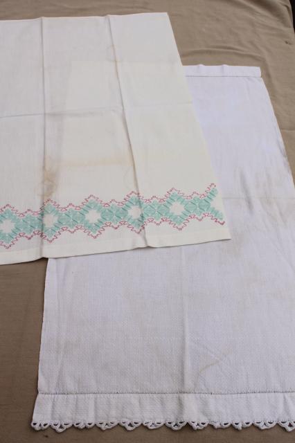 photo of vintage kitchen linens lot, embroidered tea towels, cotton dish towels w/ embroidery #7