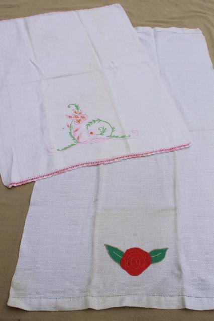 photo of vintage kitchen linens lot, embroidered tea towels, cotton dish towels w/ embroidery #8