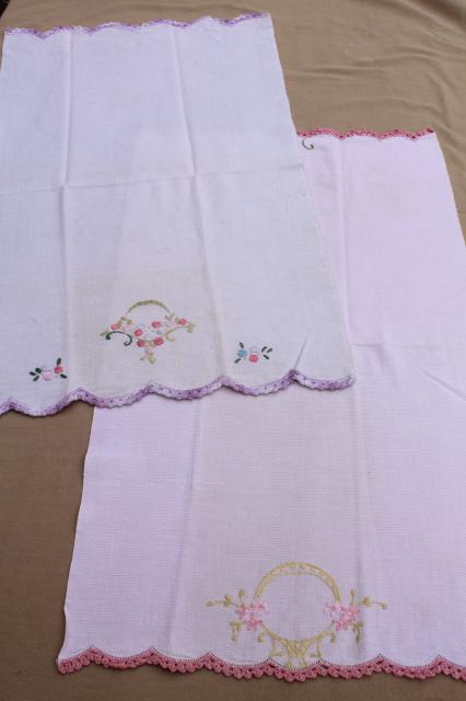 photo of vintage kitchen linens lot, embroidered tea towels, cotton dish towels w/ embroidery #9