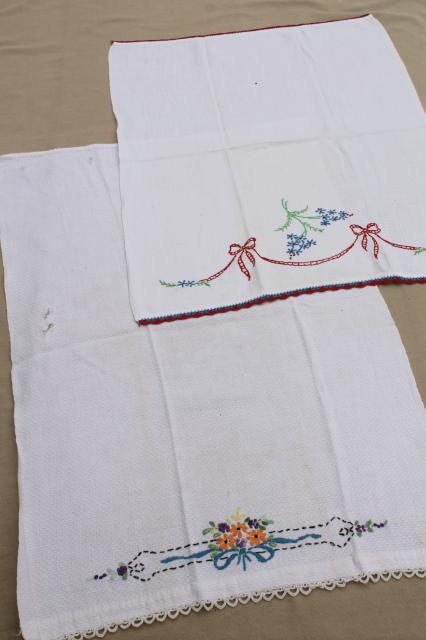 photo of vintage kitchen linens lot, embroidered tea towels, cotton dish towels w/ embroidery #11