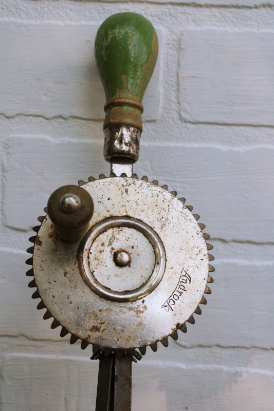 photo of vintage kitchen old antique egg beaters, lot of four hand crank rotary mixers  #5