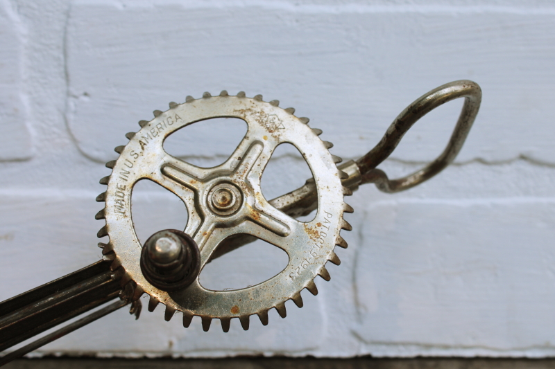 photo of vintage kitchen old antique egg beaters, lot of four hand crank rotary mixers  #7