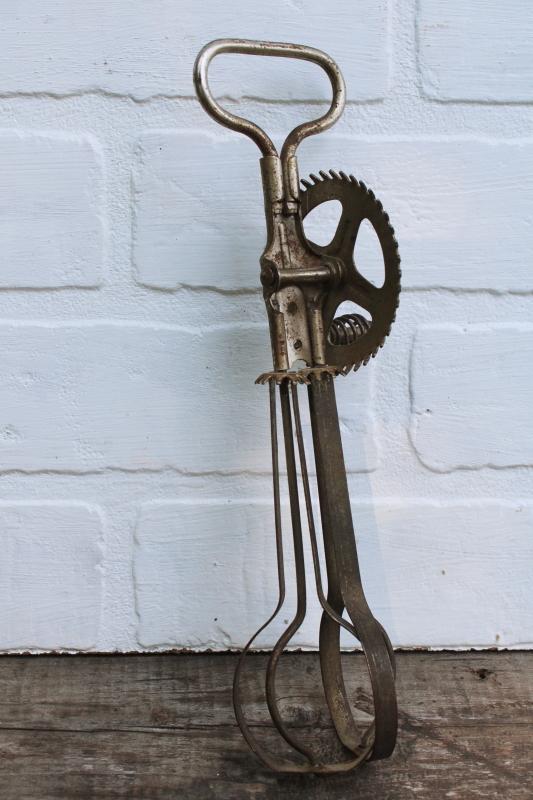 photo of vintage kitchen old antique egg beaters, lot of four hand crank rotary mixers  #8