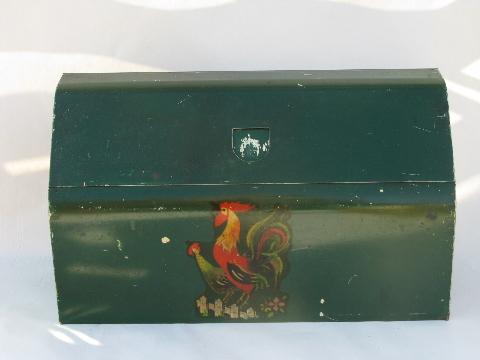 photo of vintage kitchen paper towel / wax paper dispenser, painted metal w/ rooster #1