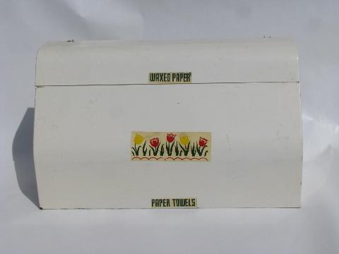 photo of vintage kitchen paper towel & wax paper dispenser, red & yellow tulips #1