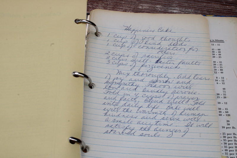 photo of vintage kitchen scrapbook cookbook, lot of hand written recipes, recipe cards, clippings  #3