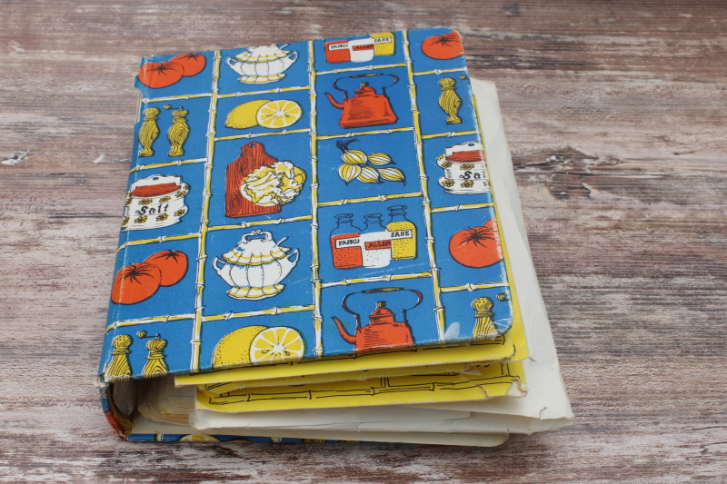 photo of vintage kitchen scrapbook cookbook, lot of hand written recipes, recipe cards, clippings  #5