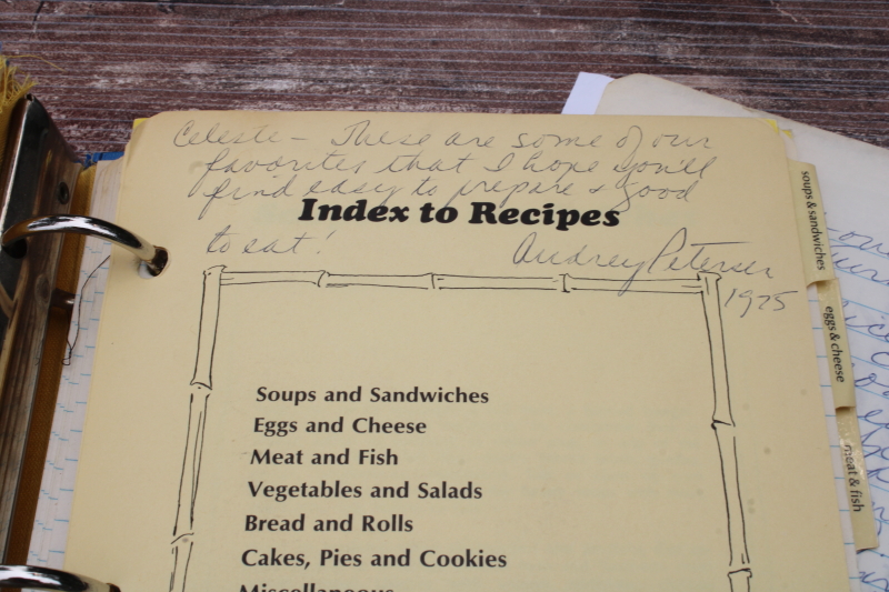 photo of vintage kitchen scrapbook cookbook, lot of hand written recipes, recipe cards, clippings  #6