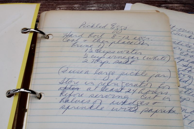 photo of vintage kitchen scrapbook cookbook, lot of hand written recipes, recipe cards, clippings  #9
