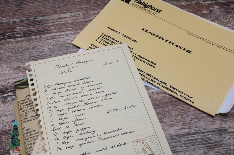 photo of vintage kitchen scrapbook cookbook, lot of hand written recipes, recipe cards, clippings  #12