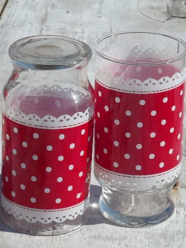 photo of vintage kitchen swanky swigs glasses, geraniums, red and white polka dots! #2