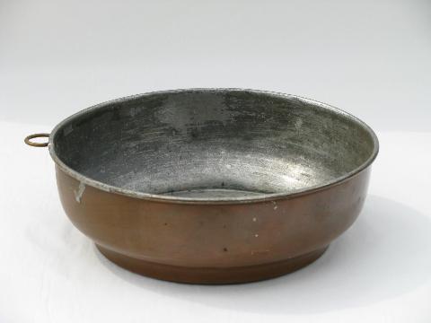 photo of vintage kitchen, tinned copper dairy pan flat bottom bowl #1