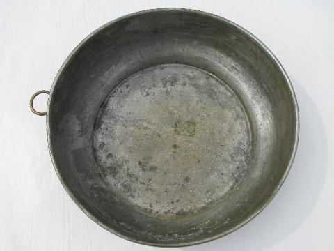 photo of vintage kitchen, tinned copper dairy pan flat bottom bowl #2