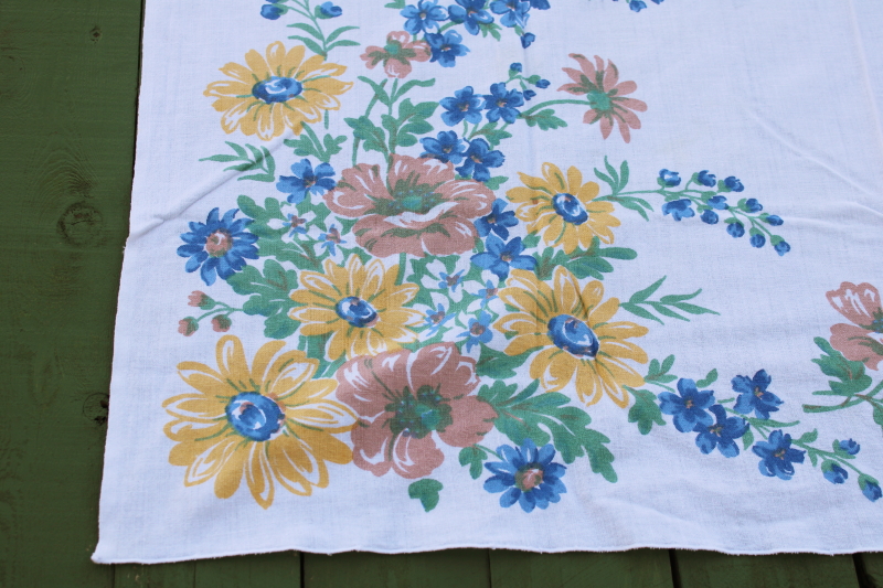 photo of vintage kitchen towel or tablecloth, cottage garden flowers print, feed sack weave cotton fabric  #4