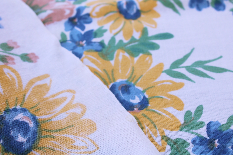 photo of vintage kitchen towel or tablecloth, cottage garden flowers print, feed sack weave cotton fabric  #5