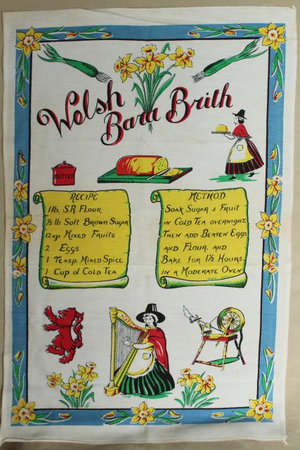 photo of vintage kitchen towel print recipe bara brith Welsh bread fruitcake Wales #1