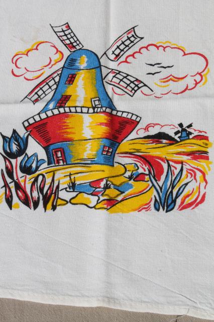 photo of vintage kitchen towels w/ cheerful Holland Dutch designs in bright colors #7