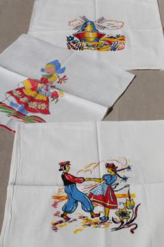 catalog photo of vintage kitchen towels w/ cheerful Holland Dutch designs in bright colors