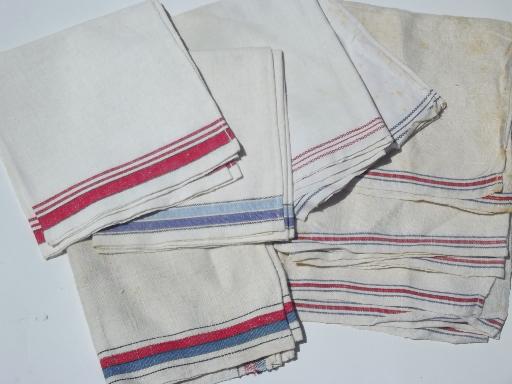 photo of vintage kitchen towels lot, red & blue striped cotton linen dish towels #1