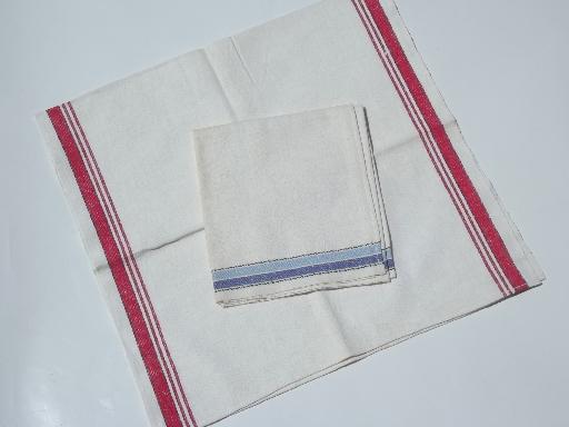 photo of vintage kitchen towels lot, red & blue striped cotton linen dish towels #2