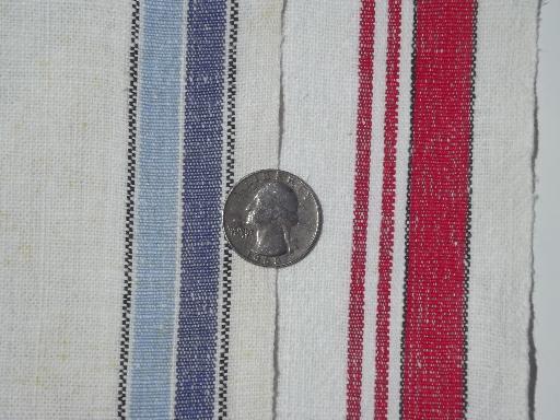 photo of vintage kitchen towels lot, red & blue striped cotton linen dish towels #3