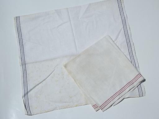 photo of vintage kitchen towels lot, red & blue striped cotton linen dish towels #4