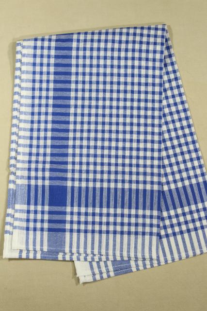 photo of vintage kitchen towels, one dozen blue & white woven gingham checked cotton fabric #3