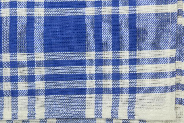 photo of vintage kitchen towels, one dozen blue & white woven gingham checked cotton fabric #4