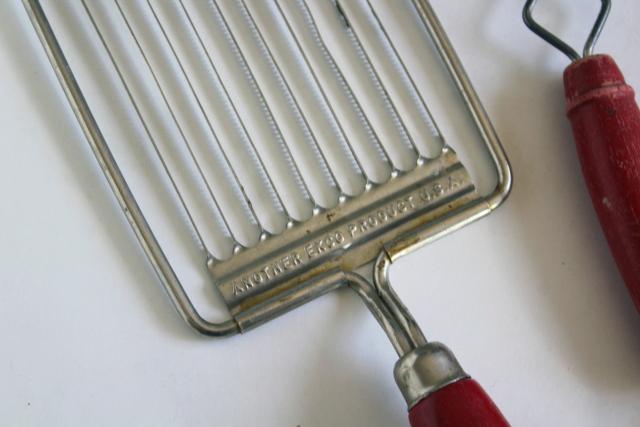 photo of vintage kitchen utensils lot, cherry bakelite & red painted wood handled tools #5