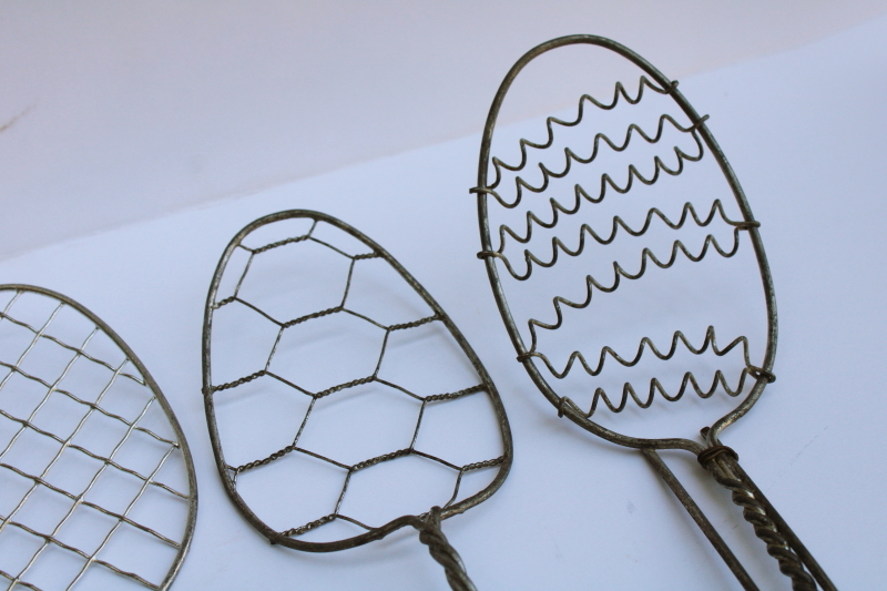 photo of vintage kitchen utensils lot, four different wire spoons, skimmer strainer paddle shape whisks  #3