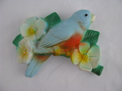 photo of vintage kitchen wall plaques, chalkware bluebirds of happiness, Miller Studios #5
