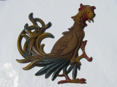 photo of vintage kitchen wall plaques, metal roosters! #2