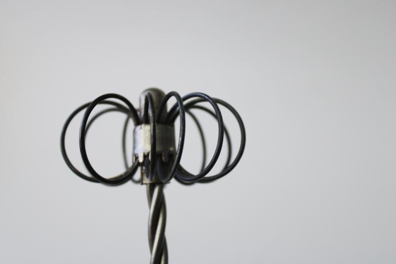 photo of vintage kitchen whisk or eggbeater, patent spring loaded push design looped wire whip #4