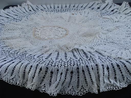 photo of vintage knitted and crocheted lace table mats and large table cover cloth #1