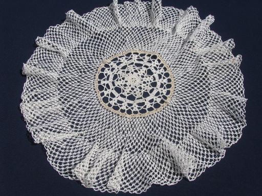 photo of vintage knitted and crocheted lace table mats and large table cover cloth #6