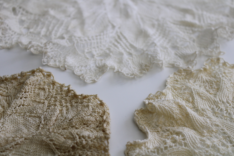 photo of vintage knitted lace, hand knit cotton thread lace doilies lot white ivory ecru #2