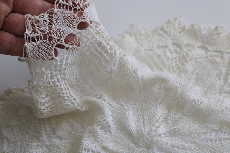 photo of vintage knitted lace, hand knit cotton thread lace doilies lot white ivory ecru #5