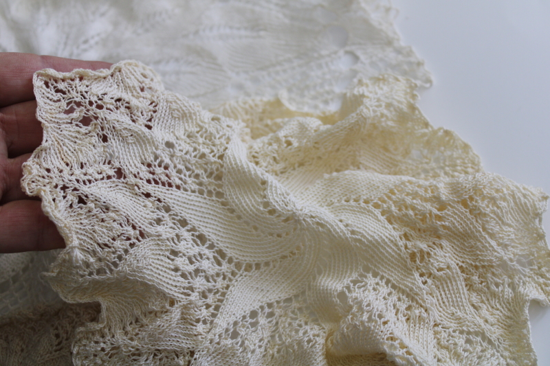 photo of vintage knitted lace, hand knit cotton thread lace doilies lot white ivory ecru #6