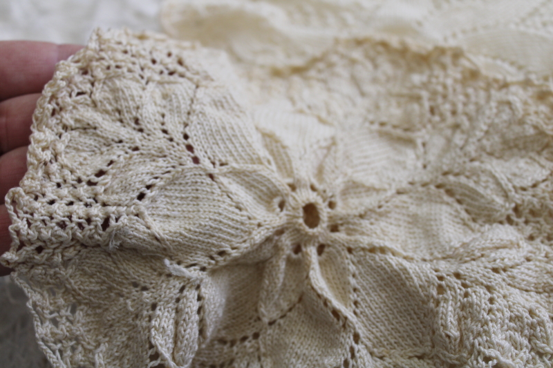 photo of vintage knitted lace, hand knit cotton thread lace doilies lot white ivory ecru #7