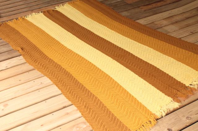 photo of vintage knitted wool throw blanket, knit afghan in golden yellow fall harvest gold colors #1