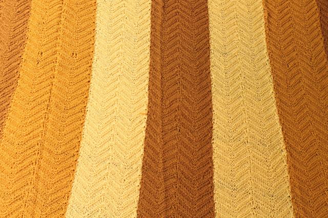 photo of vintage knitted wool throw blanket, knit afghan in golden yellow fall harvest gold colors #3