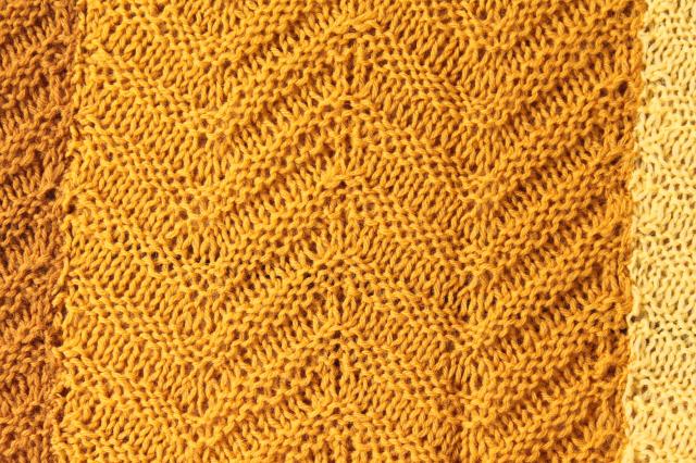 photo of vintage knitted wool throw blanket, knit afghan in golden yellow fall harvest gold colors #4