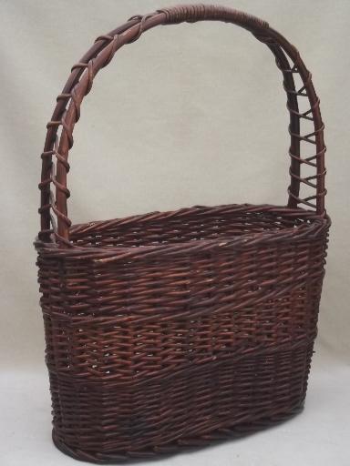 photo of vintage knitting basket, old wicker sewing or needlework basket  #1