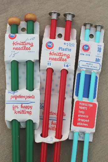 photo of vintage knitting needles lot, cherry red, aqua & green plastic knitting needles #3